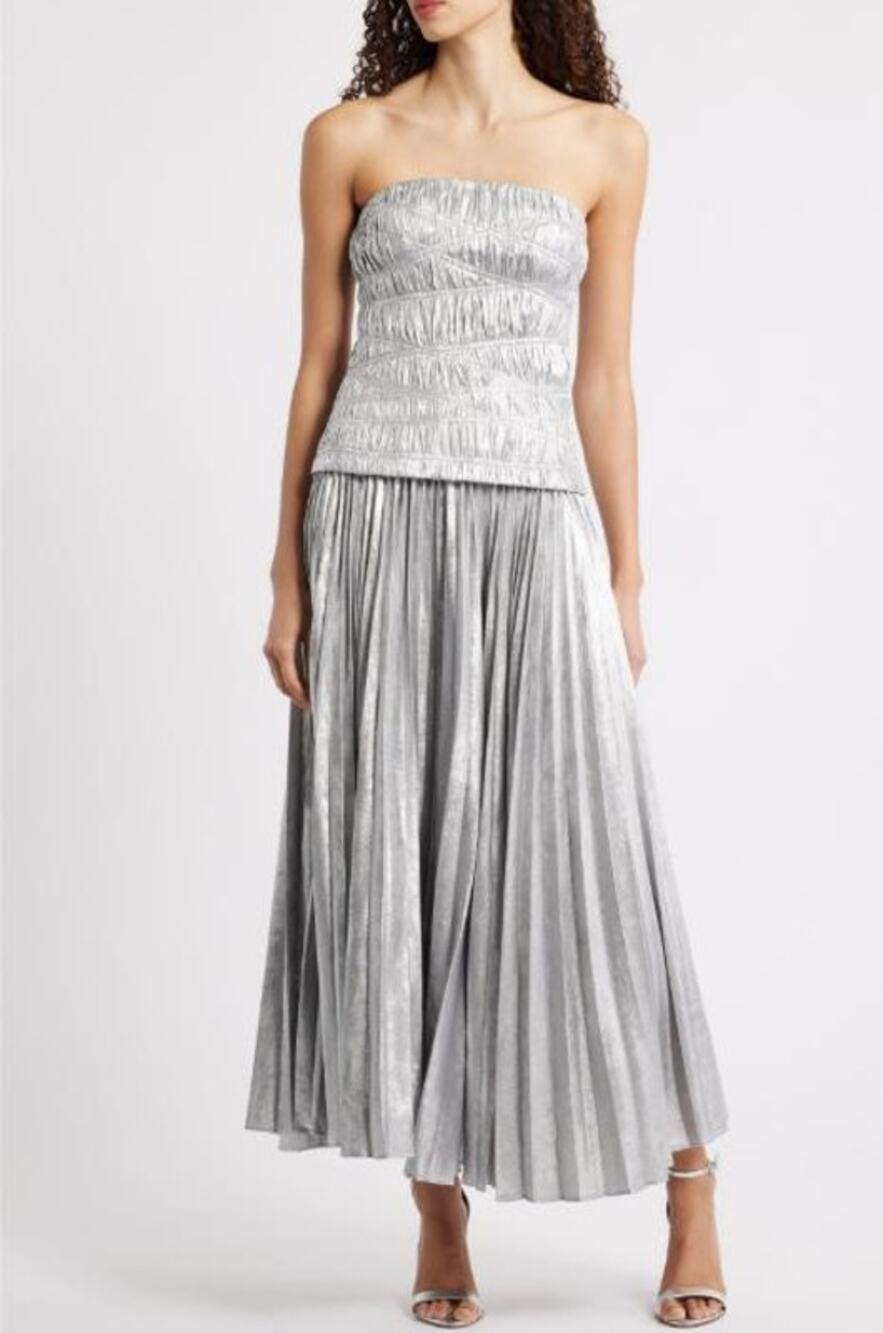 Acler Rockland Midi Strapless Dress in Dove Metallic US 8
